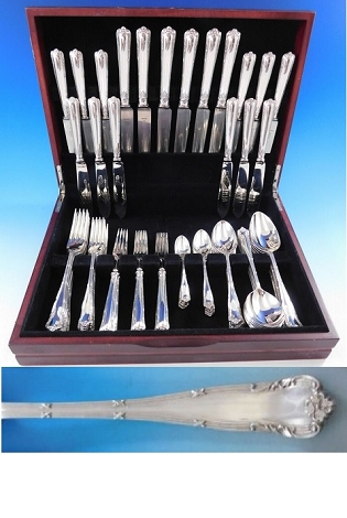 Asprey English Sterling Silver Flatware Set Service 66 pcs Dinner Luxury Design